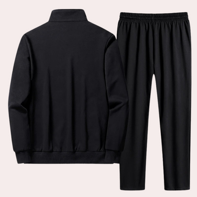 Men's Black Tracksuit Set With Long Sleeve Top And Pants