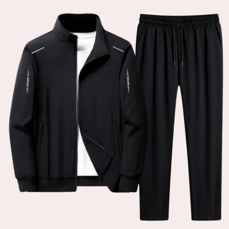 Men's Black Tracksuit Set With Long Sleeve Top And Pants