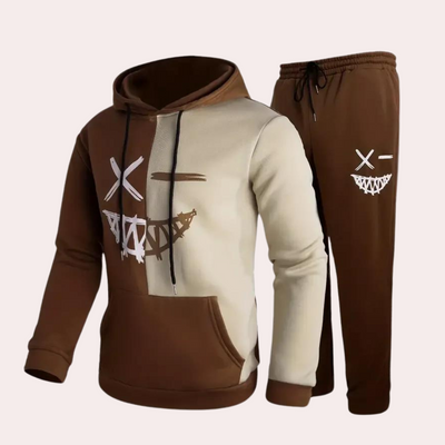 Men's Smiley Print Zip Tracksuit Set