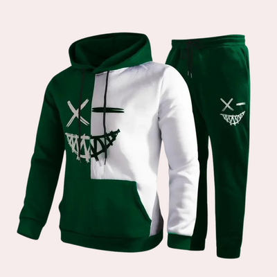 Men's Smiley Print Zip Tracksuit Set