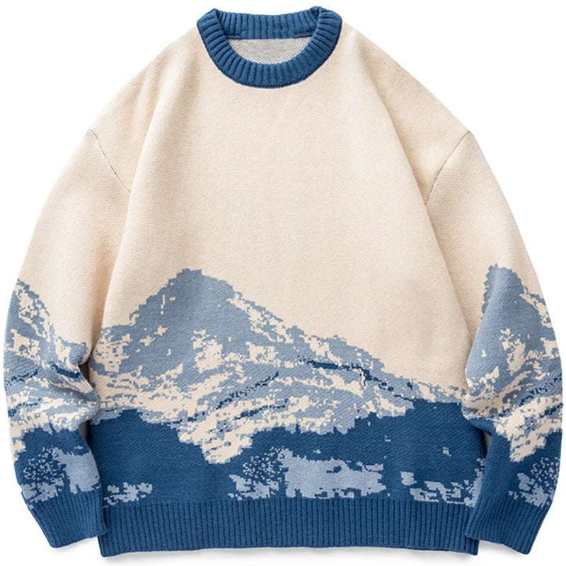 Men's Beige Blue Mountain Knit Sweater