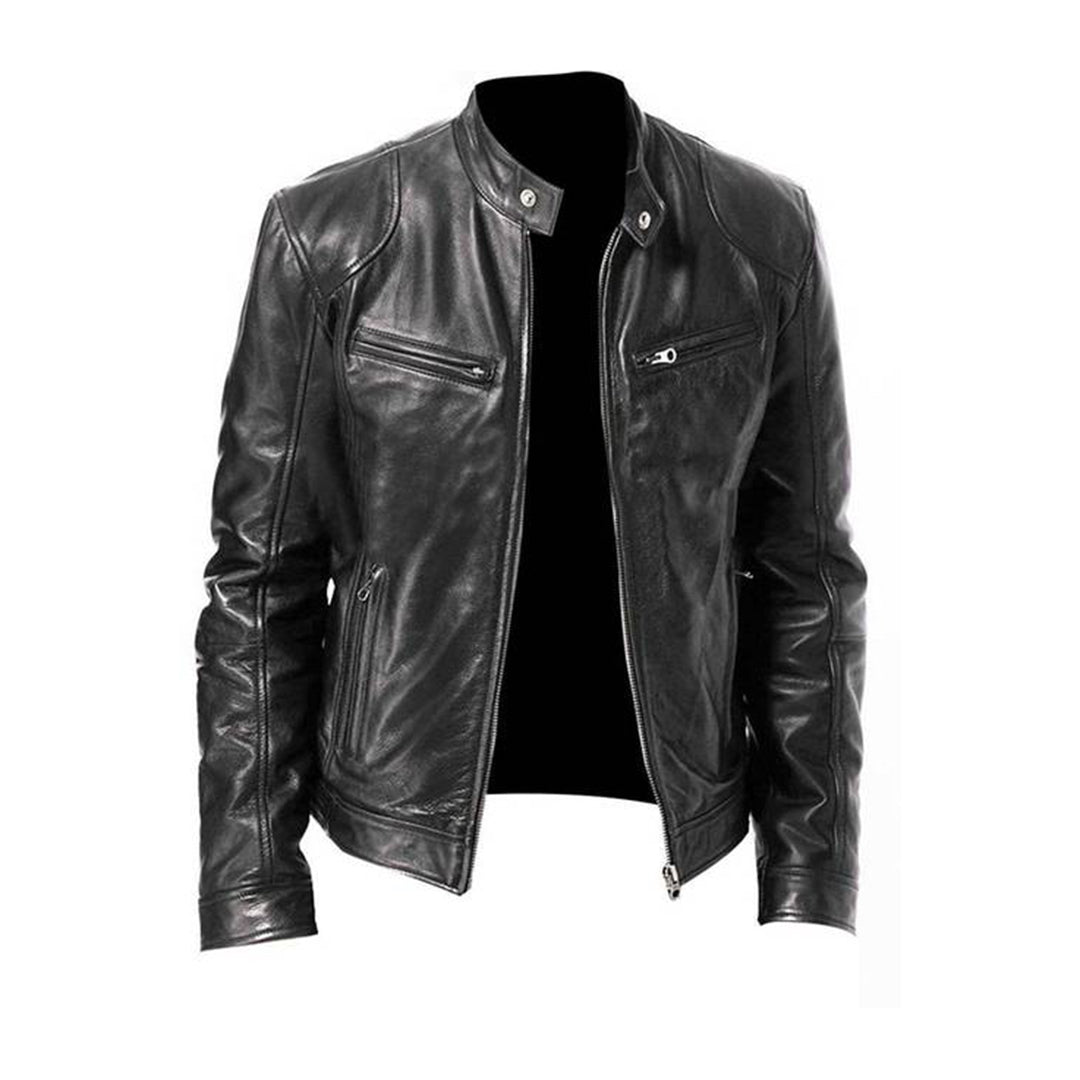Mens Faux Leather Zip Front Jacket Summer Casual