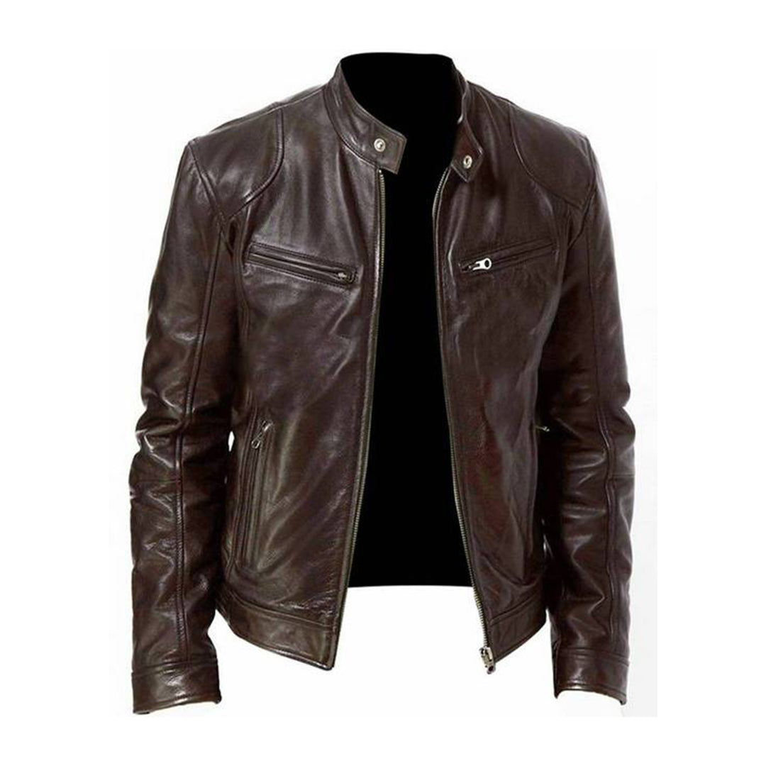 Mens Faux Leather Zip Front Jacket Summer Casual