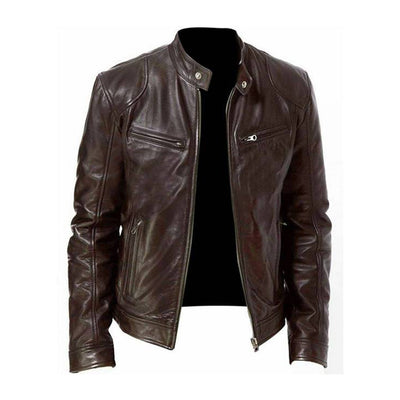 Mens Faux Leather Zip Front Jacket Summer Casual