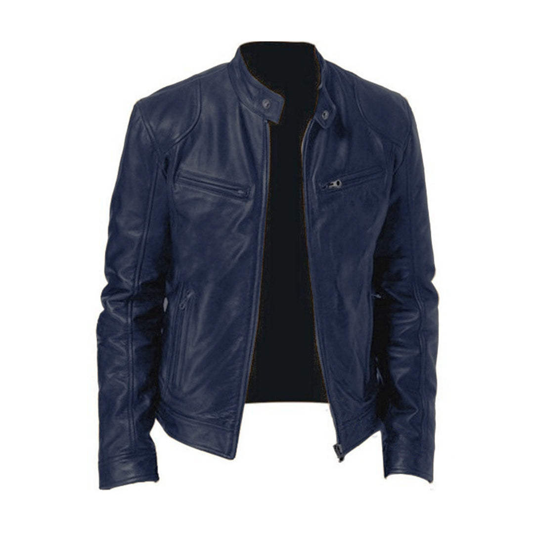 Mens Faux Leather Zip Front Jacket Summer Casual