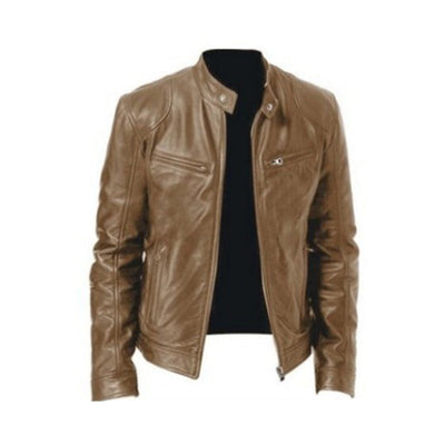 Mens Faux Leather Zip Front Jacket Summer Casual