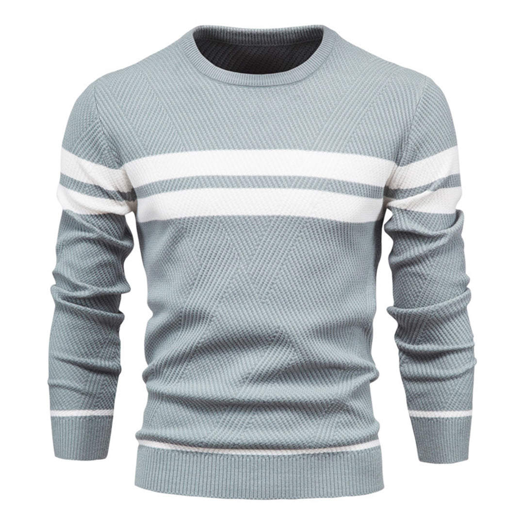 Men's Knit Sweater Long Sleeve Crewneck Stripe Detail