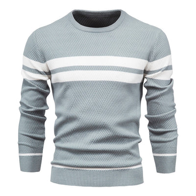 Men's Knit Sweater Long Sleeve Crewneck Stripe Detail