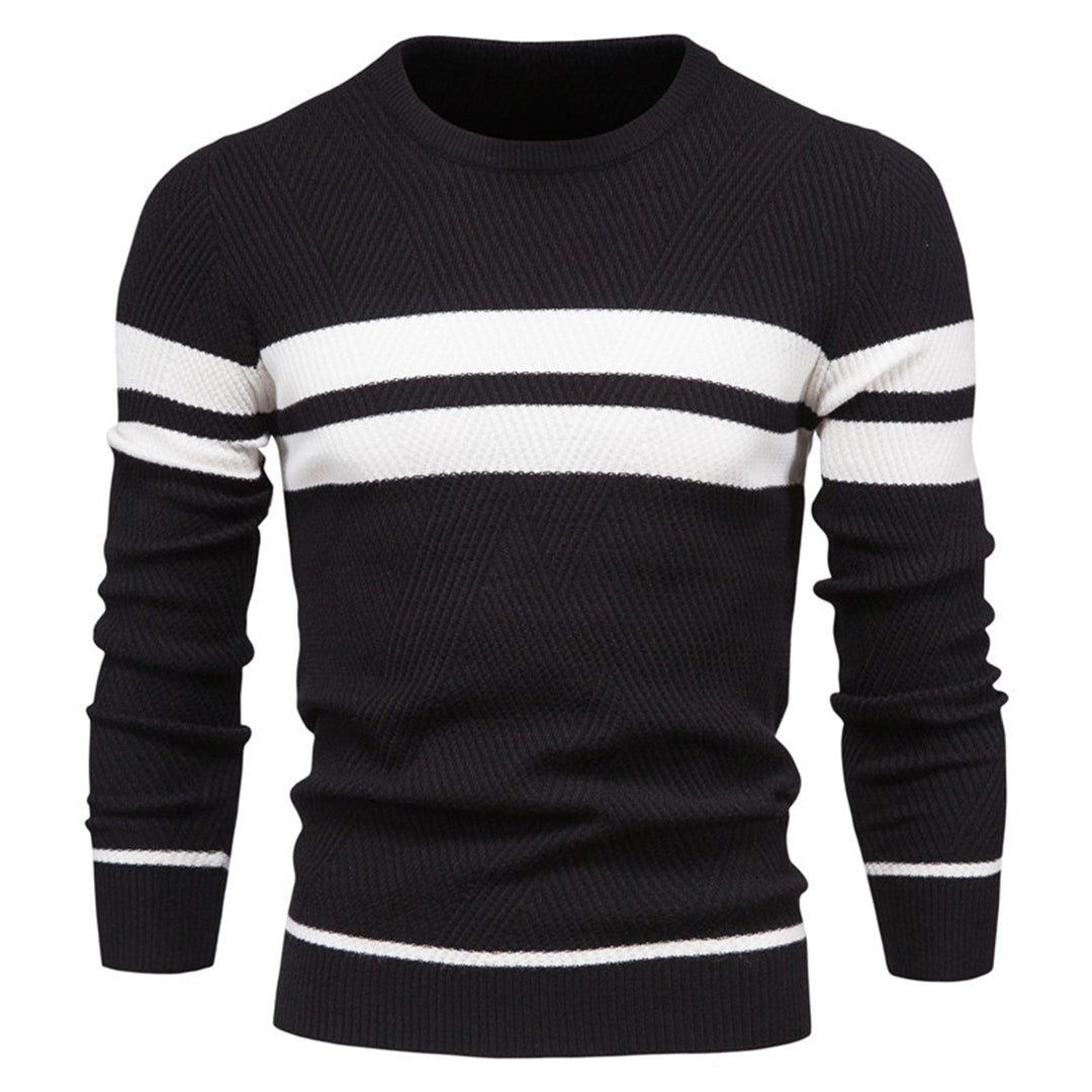 Men's Knit Sweater Long Sleeve Crewneck Stripe Detail