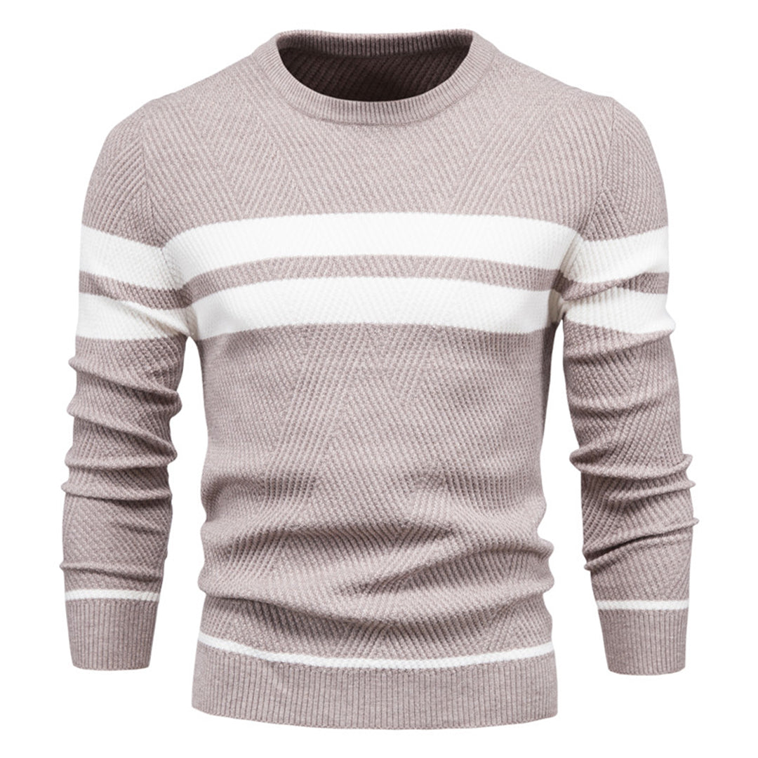 Men's Knit Sweater Long Sleeve Crewneck Stripe Detail