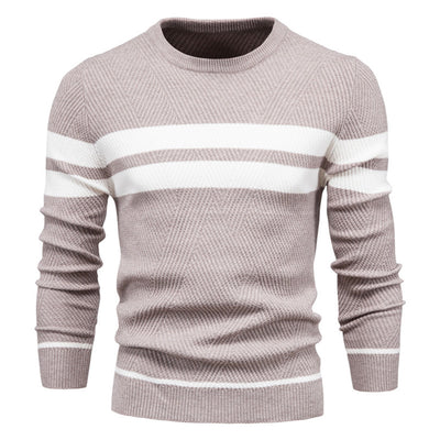 Men's Knit Sweater Long Sleeve Crewneck Stripe Detail