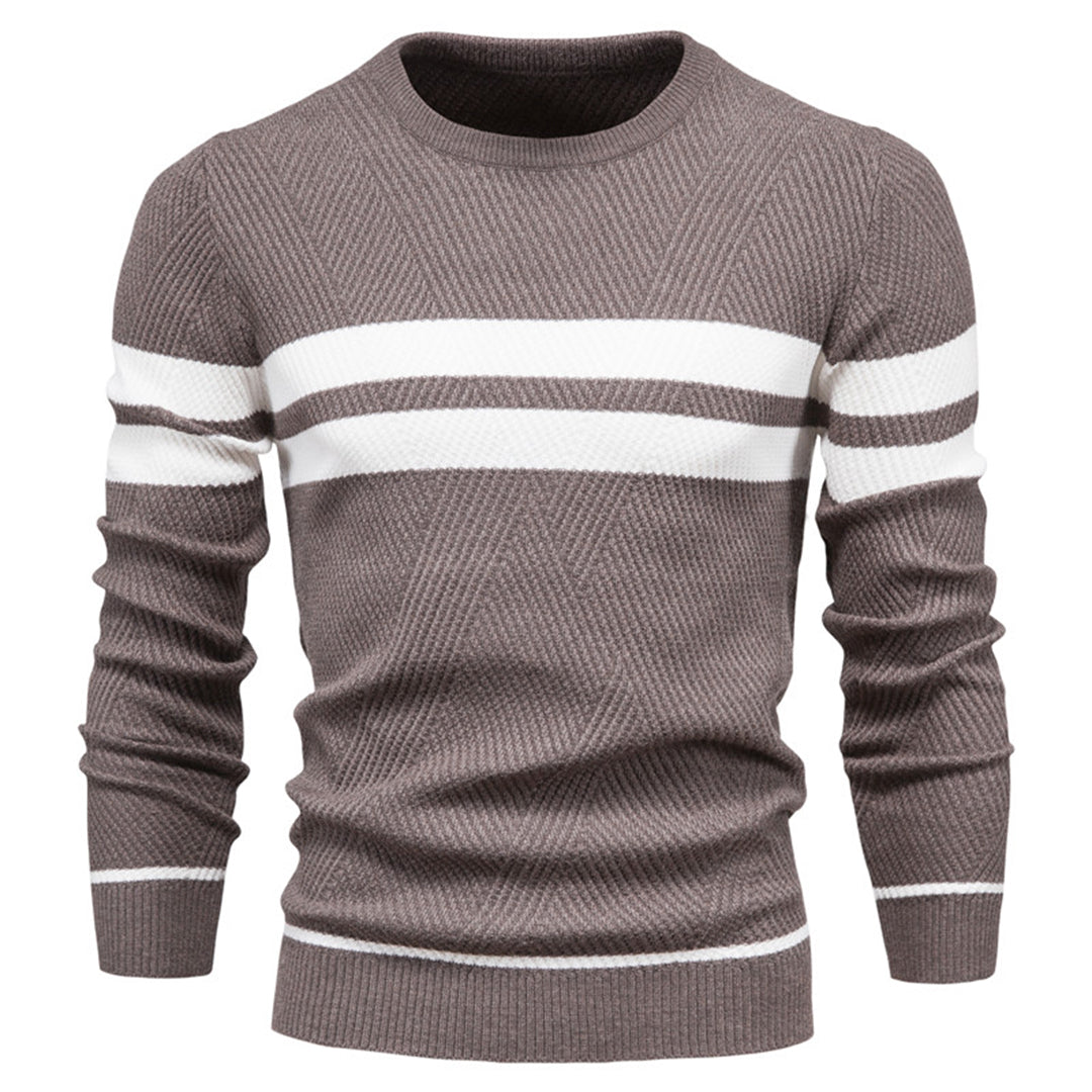 Men's Knit Sweater Long Sleeve Crewneck Stripe Detail