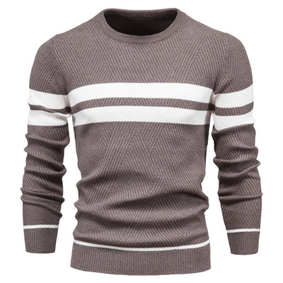 Men's Knit Sweater Long Sleeve Crewneck Stripe Detail