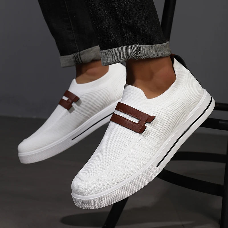 Men's Beige Knit Slip-On Shoes