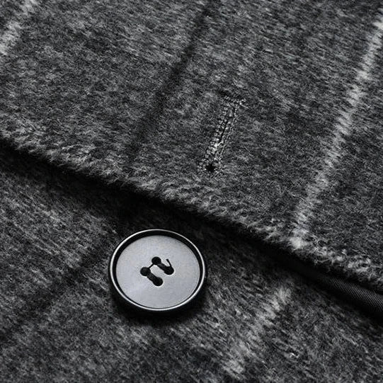Wool Blend Plaid Overcoat Button Closure Long Style Coat
