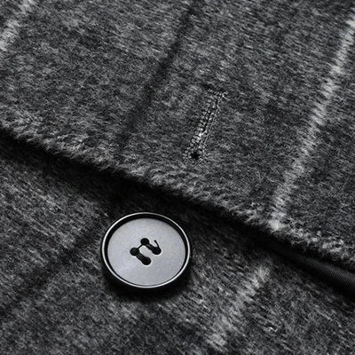 Wool Blend Plaid Overcoat Button Closure Long Style Coat