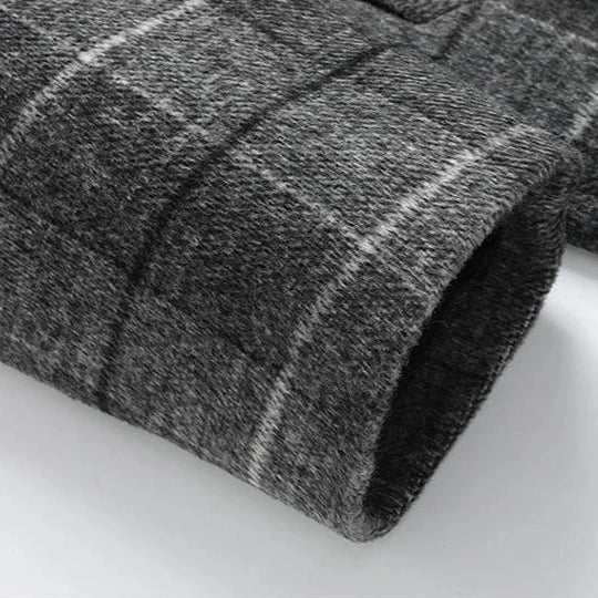 Wool Blend Plaid Overcoat Button Closure Long Style Coat