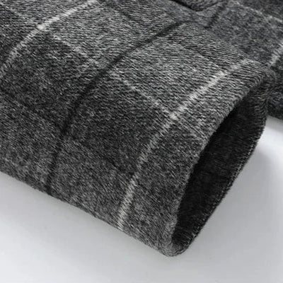 Wool Blend Plaid Overcoat Button Closure Long Style Coat