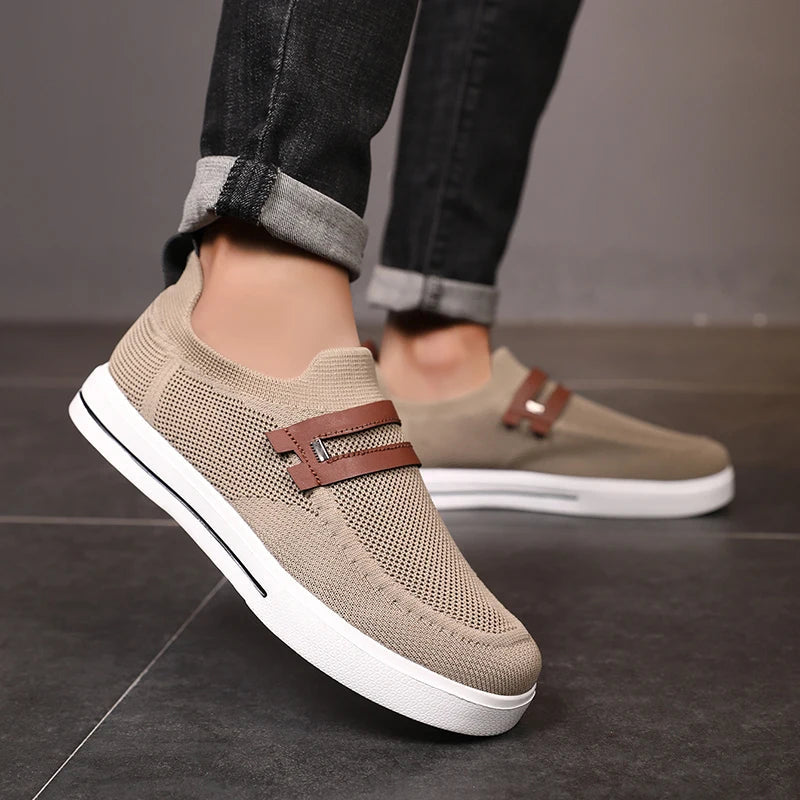 Men's Beige Knit Slip-On Shoes