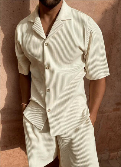 Men’s Textured Woven Shirt and Shorts Set