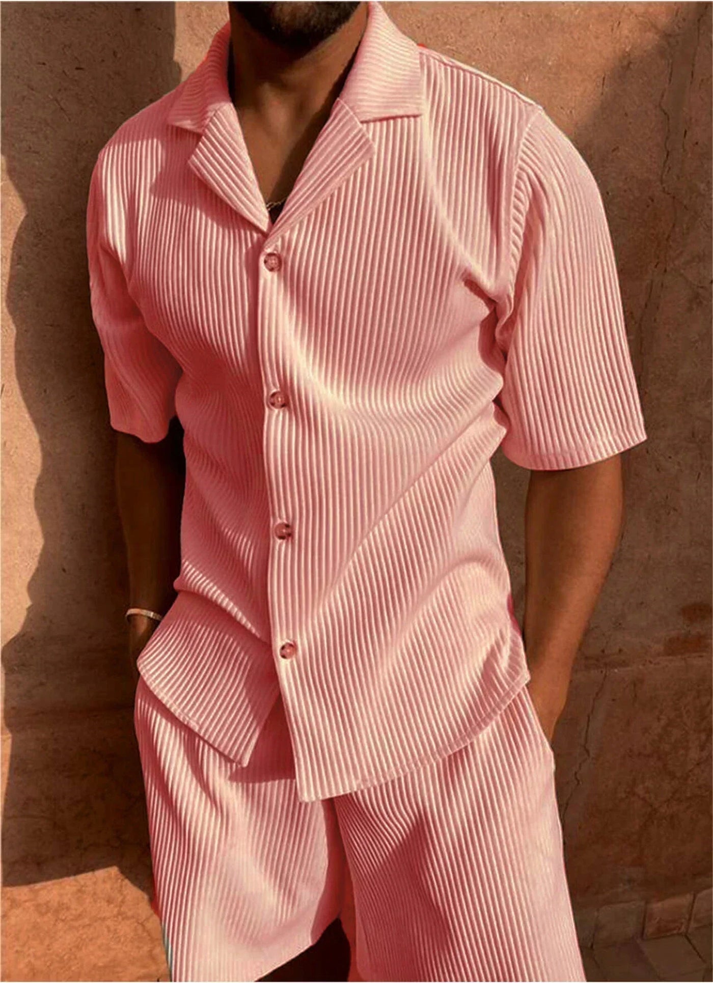 Men’s Textured Woven Shirt and Shorts Set