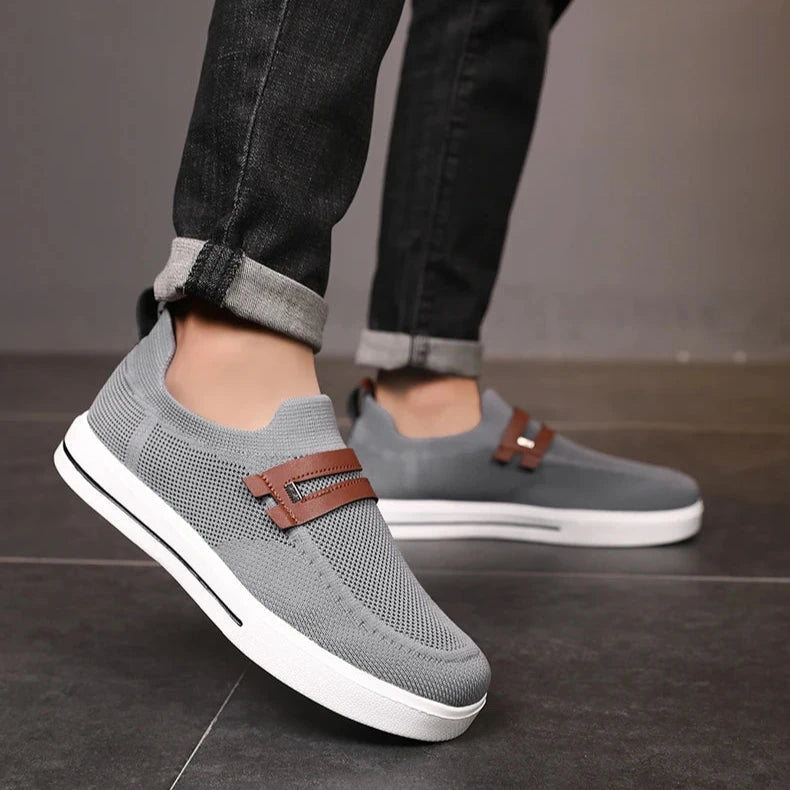 Men's Beige Knit Slip-On Shoes