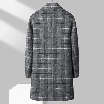 Wool Blend Plaid Overcoat Button Closure Long Style Coat