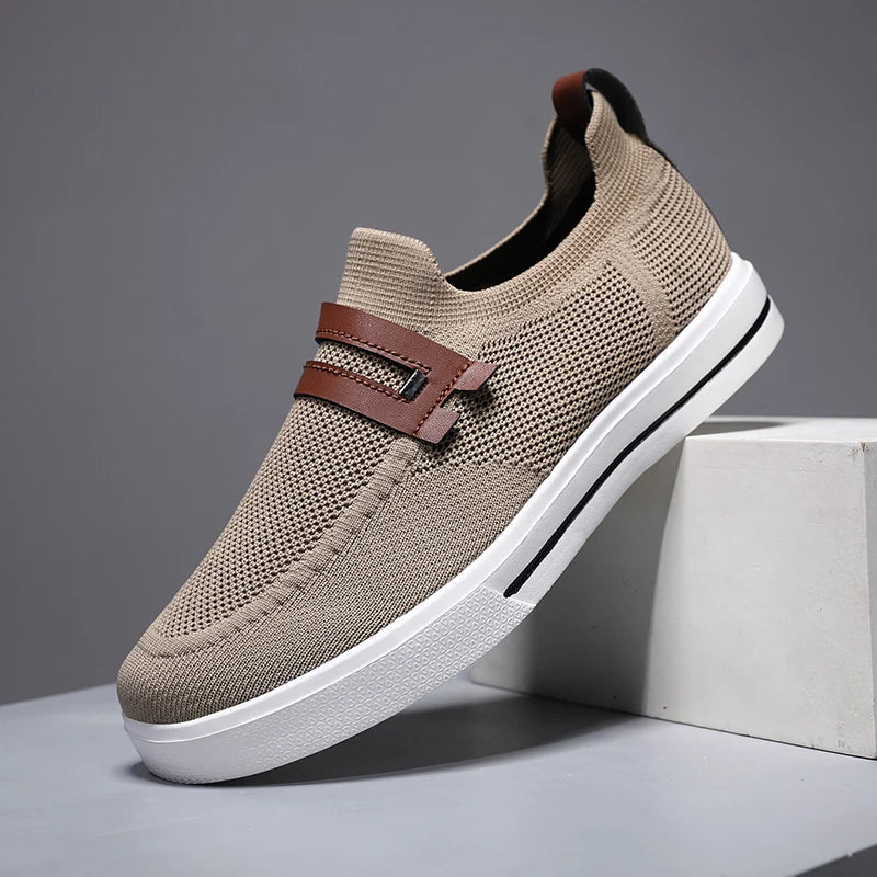 Men's Beige Knit Slip-On Shoes