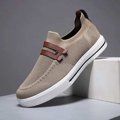 Men's Beige Knit Slip-On Shoes