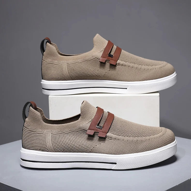 Men's Beige Knit Slip-On Shoes