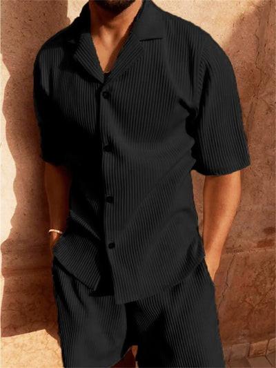 Men’s Textured Woven Shirt and Shorts Set