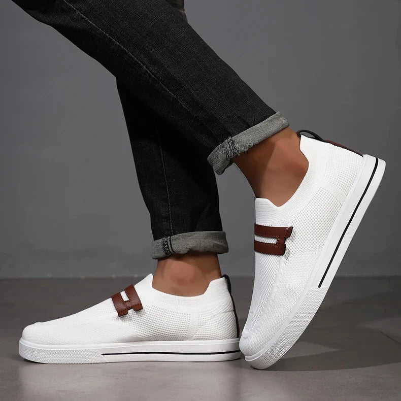 Men's Beige Knit Slip-On Shoes
