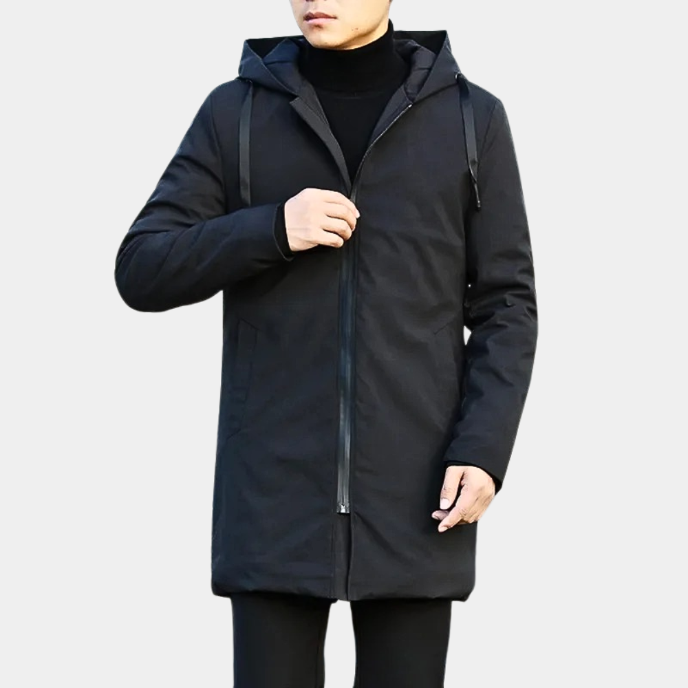 Men's Long Winter Coat with Zip