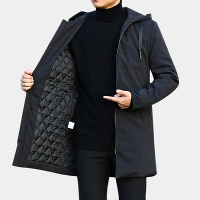 Men's Long Winter Coat with Zip