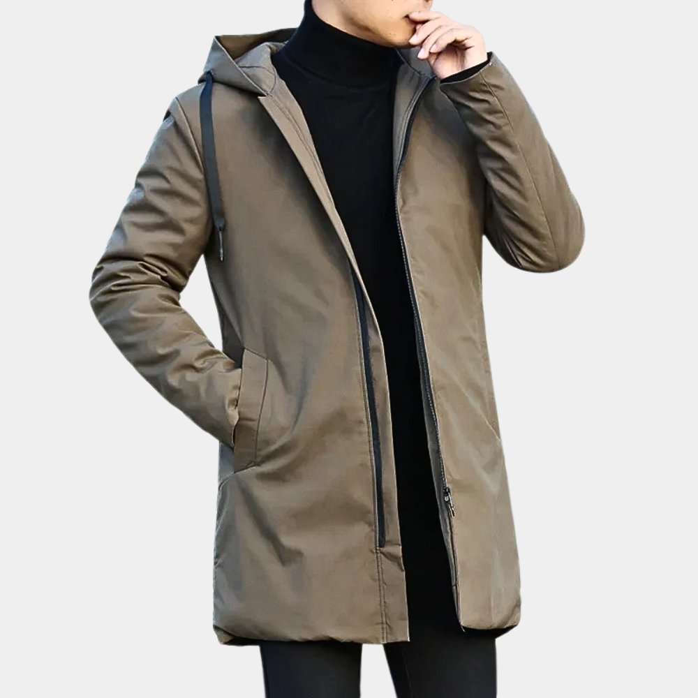 Men's Long Winter Coat with Zip