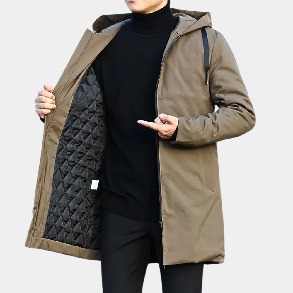 Men's Long Winter Coat with Zip